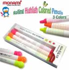 MONAMI Clean, Quick Rolling Highlight / Fluorescent Colored Pencils 3pcs